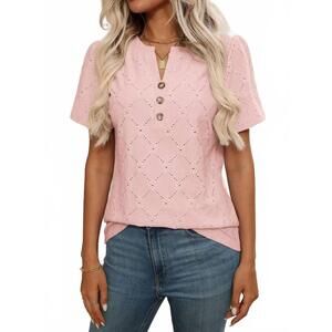 NEW TRENDSI eyelet notched short sleeve top in blush pink